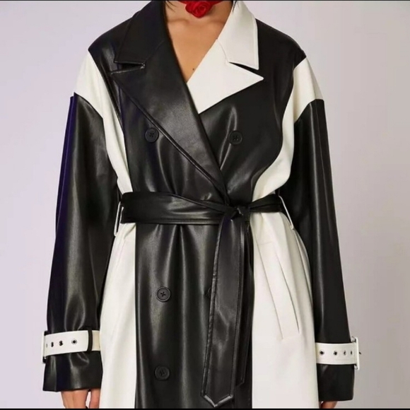 FORVER‎ 21 "Beetlejuice" Black and White Striped Trench Coat XS - Picture 4 of 9